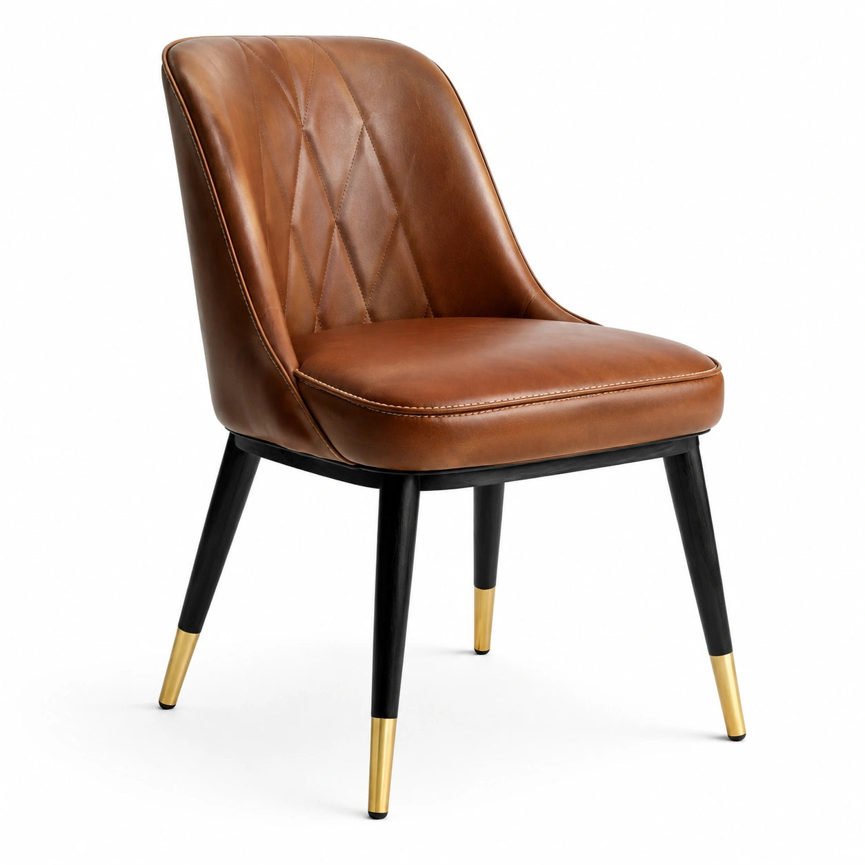 Stuhl aus Leder und Holz mit goldenen Details