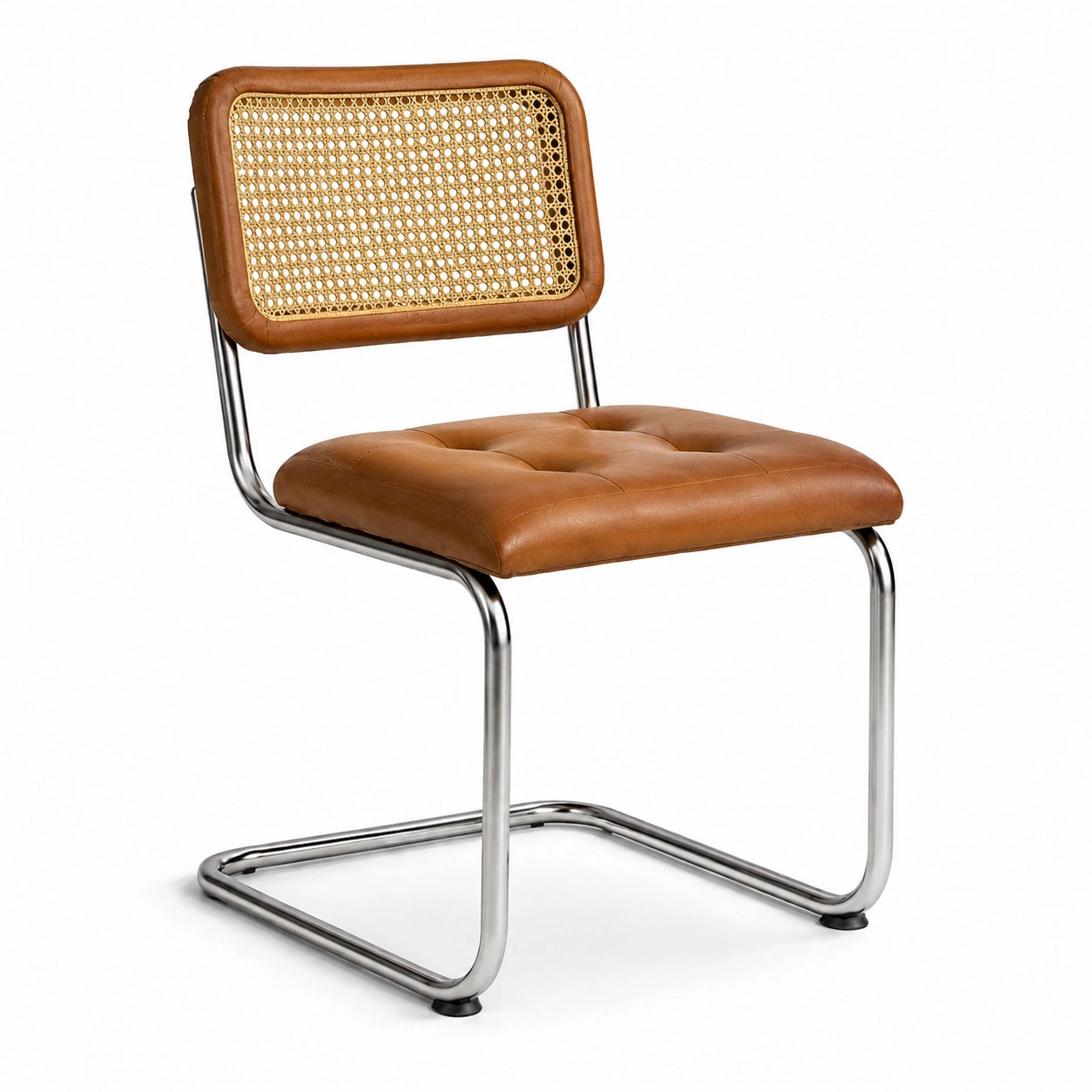 Esszimmerstuhl Leder und Rattan mit Chromrahmen