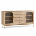 Sideboard aus Eichenholz mit geripptem Glas