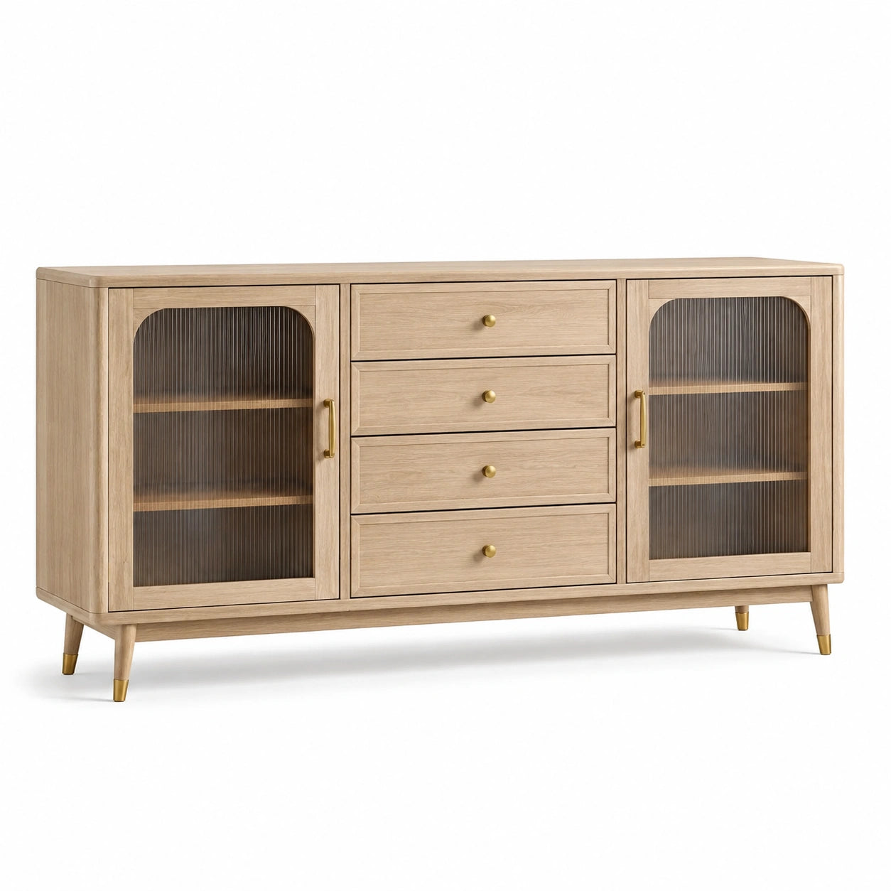 Sideboard aus Eichenholz mit geripptem Glas