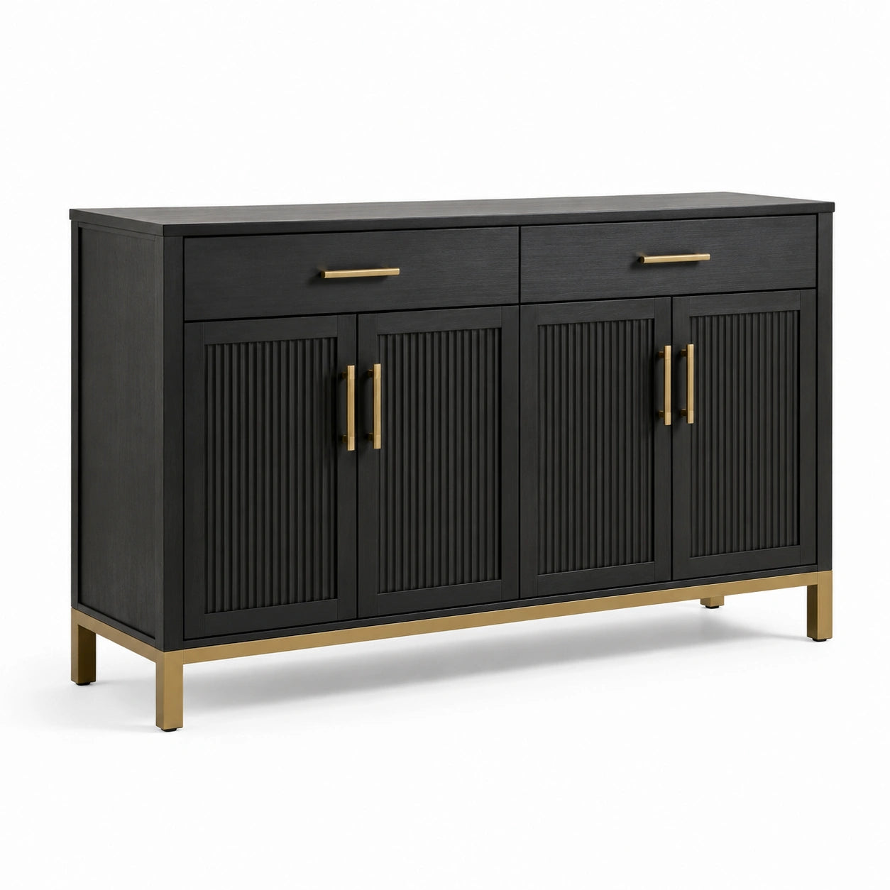 Sideboard aus Holz mit Metallakzenten Schwarz Messing 160x40x90 cm