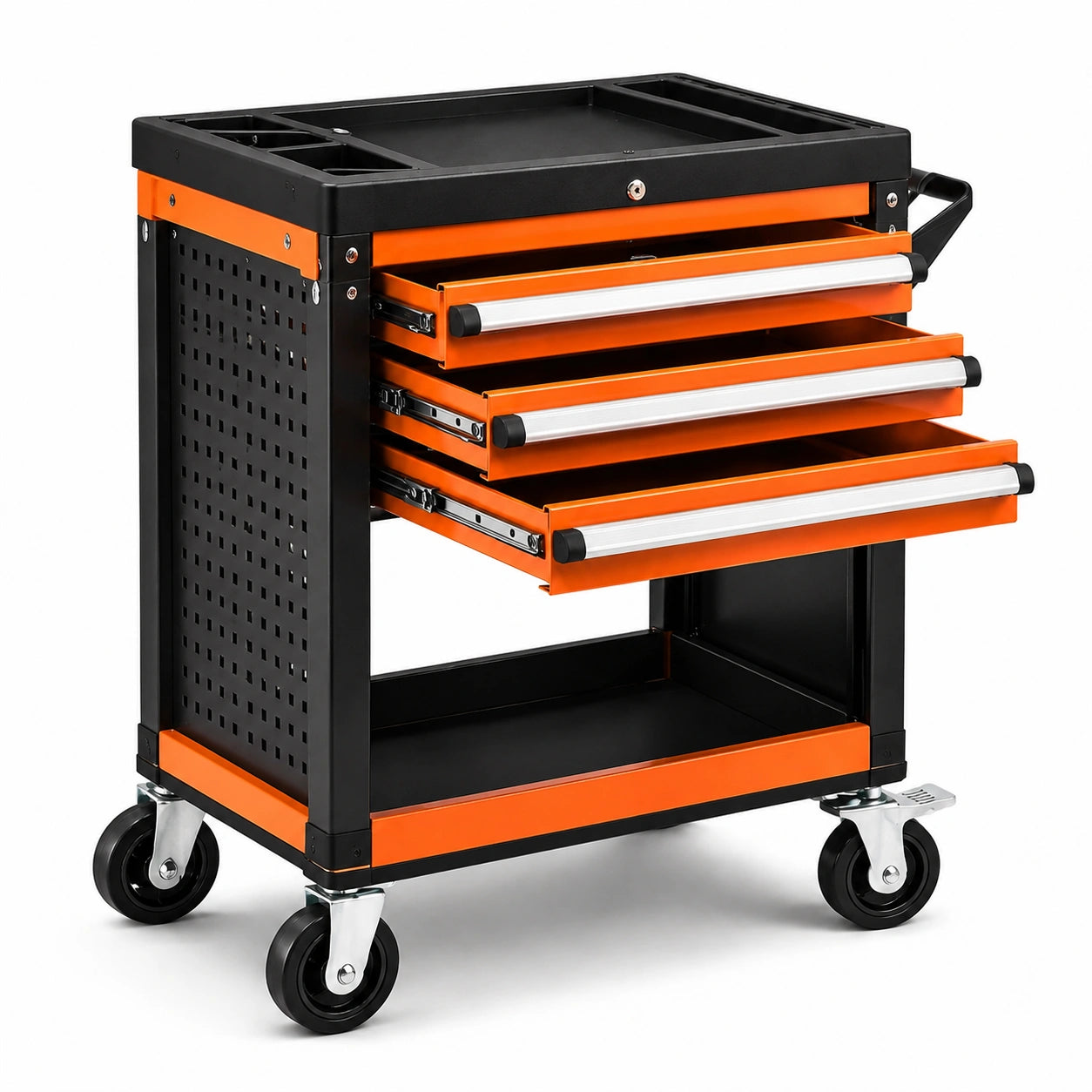 Stahl Werkzeugwagen mit 4 Schubladen Schwarz/Orange