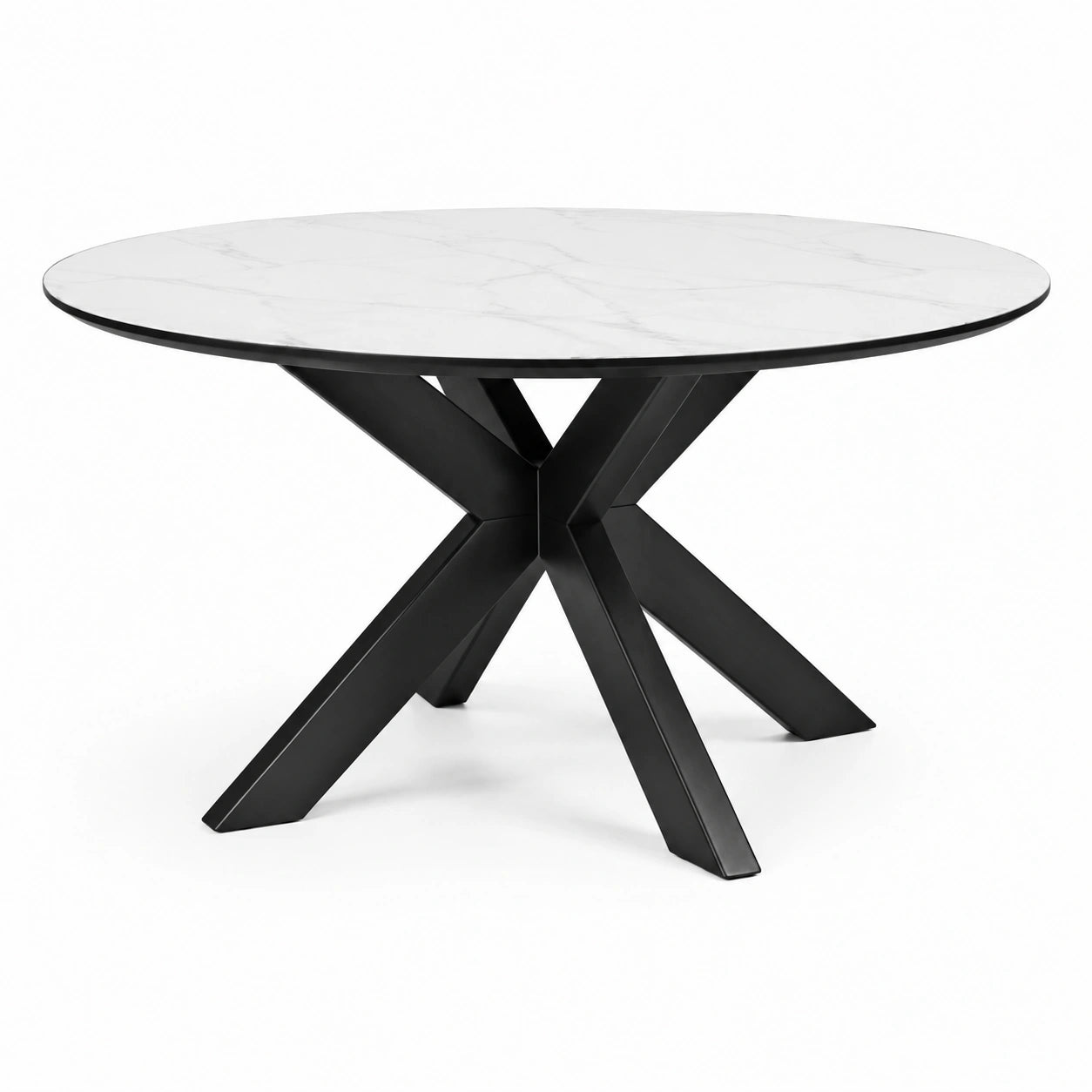 Runder Esstisch aus Keramik und Metall in Schwarz und Weiß 120 cm