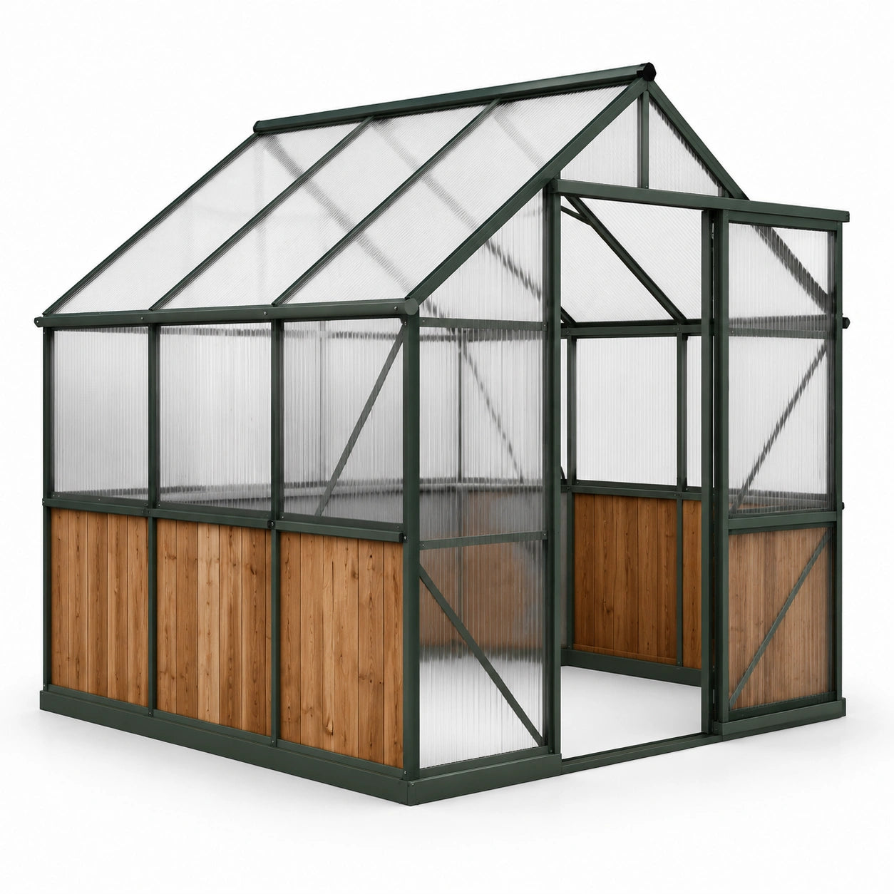 Gewächshaus Aluminium Polycarbonat mit Holzpanelen