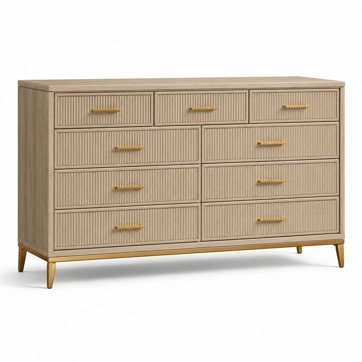 Kommode aus Eichenholz mit 10 Schubladen Beige