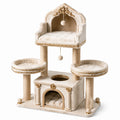 Katzenkratzbaum Beige Samt mit Spielplattformen und Versteck 140cm