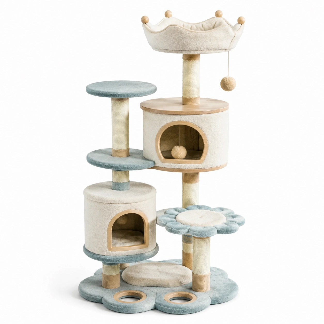 Katzenkratzbaum mit Krone Beige/Blau 140 cm MDF Sisal