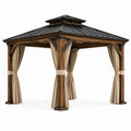 Pavillon mit schwarzem Metalldach und Holzstruktur