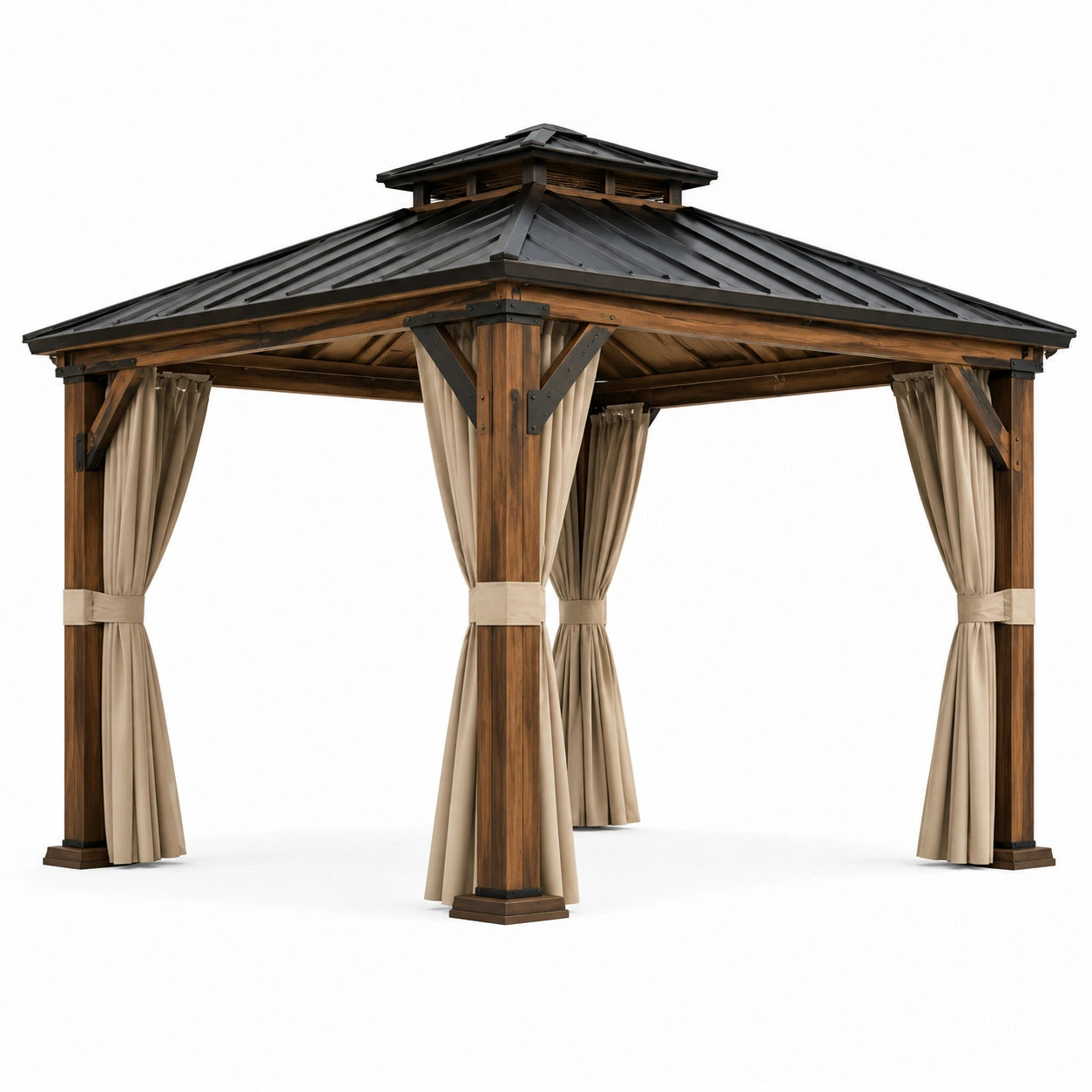 Pavillon mit schwarzem Metalldach und Holzstruktur