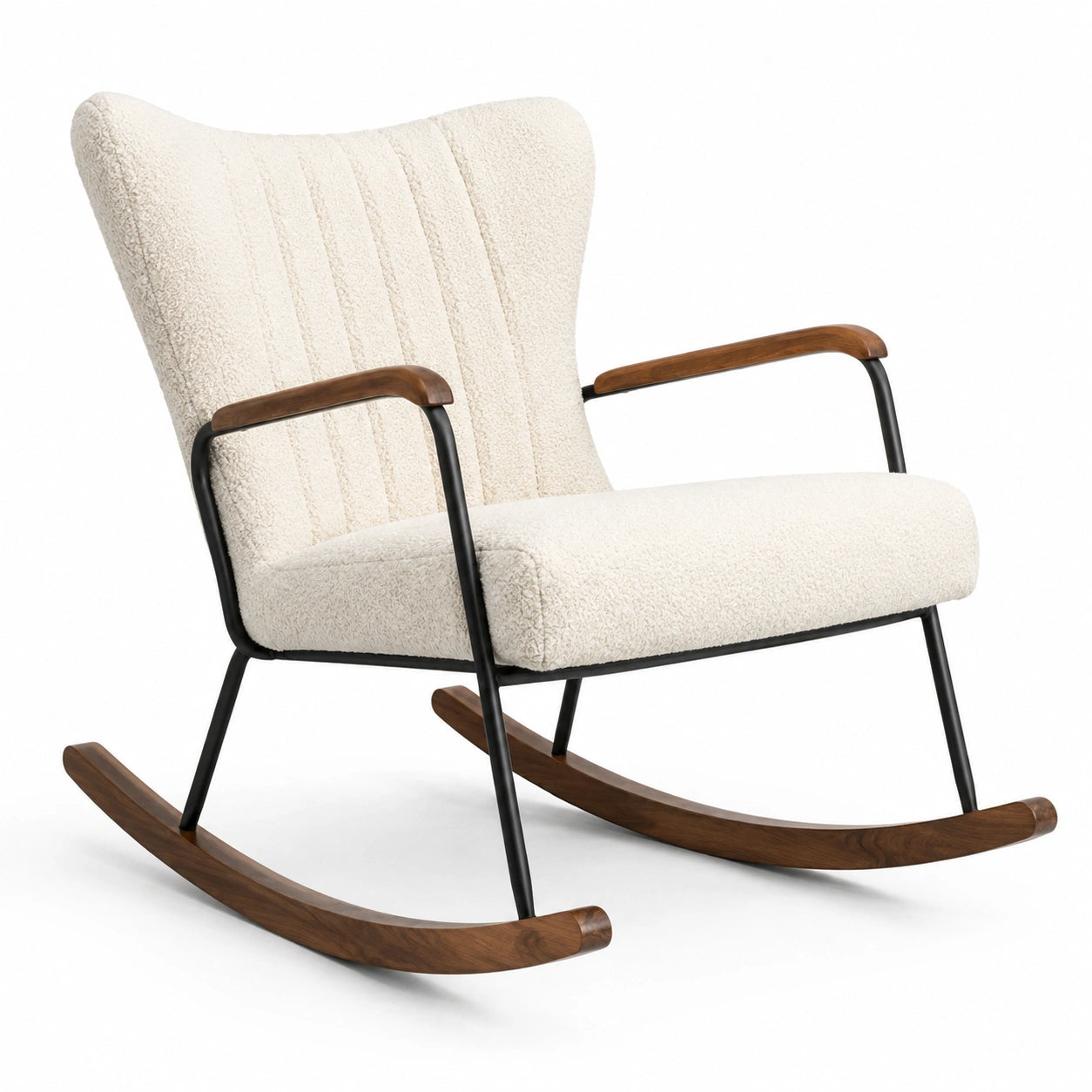 Schaukelstuhl aus Bouclé-Stoff und Metall, beige