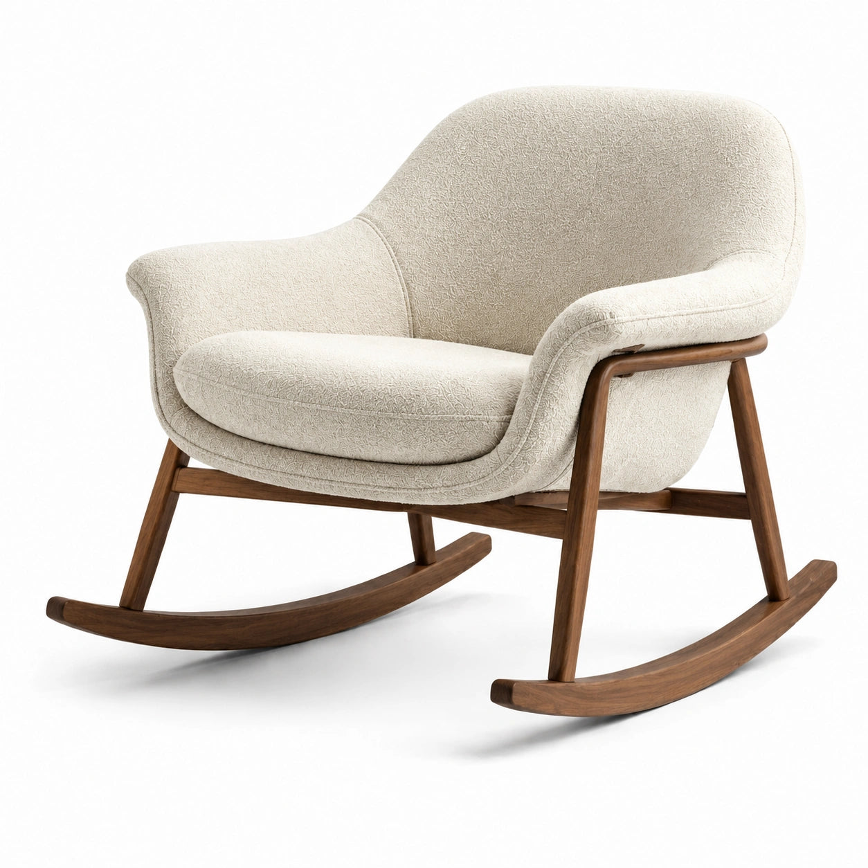 Schaukelstuhl aus Stoff und Walnussholz in Beige